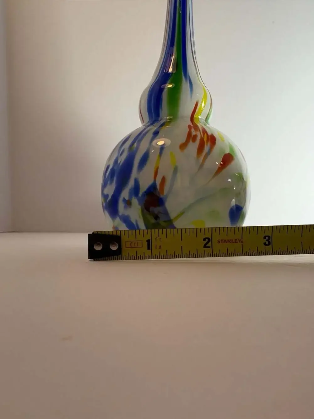 Vintage Hand Blown Glass Long Neck Bulb Vases Multi Color Confetti Ribbon Pair